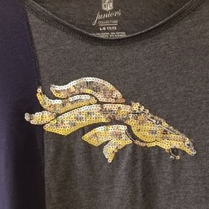 NFL Denver Broncos Sequin Logo Blue Short Sleeve Tee Shirt Jr/Lrg Women's S-M